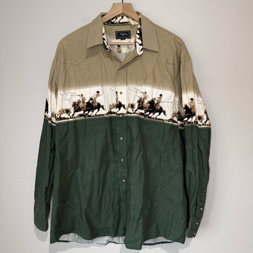 Roper Western Rodeo Print Pearl Snap Shirt | Men’s XL